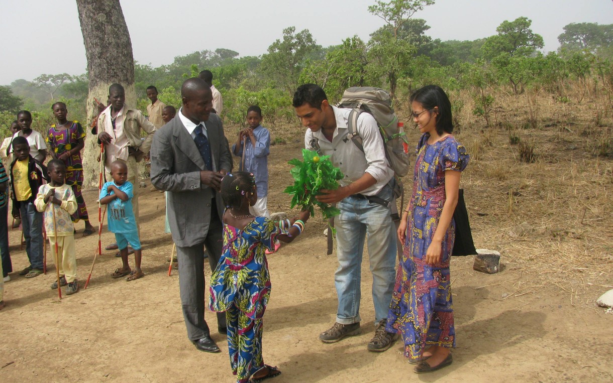 The author, right, and the brother of Haris Suleman, second from right, served in the US Peace Corps in Cameroon together. Here they are pictured celebrating Youth Day with the students at Ecole Samantha de Maryang. Photo courtesy of Krystina Nguyen