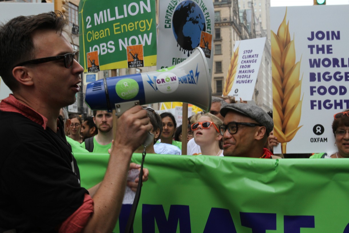 Marchers in New York during the United Nations General Assembly meetings made it clear they wanted significant progress in fighting climate change. Photo: Coco McCabe/Oxfam America.